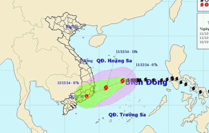 Hướng đi của cơn bão. (Nguồn: nchmf.gov.vn)